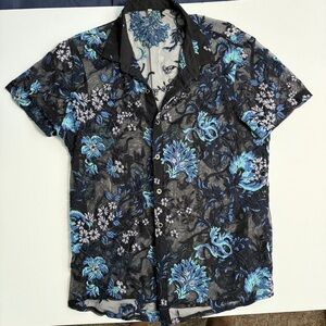 Floral Black and Blue Shirt